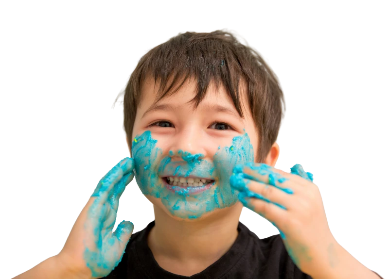 child with paint in face transparent