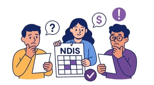 cartoon image of people talking about NDIS as a solution